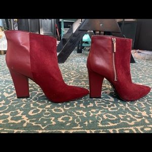 Nine West Red Faux Leather and Suede Heeled Boots